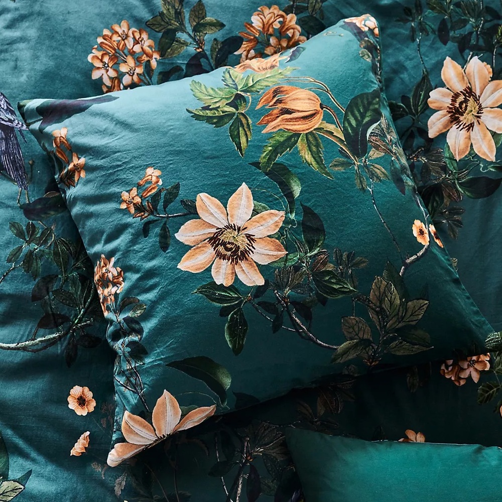 Anthropologie Henrik Organic Cotton Sateen Euro Sham Floral Green Bedding